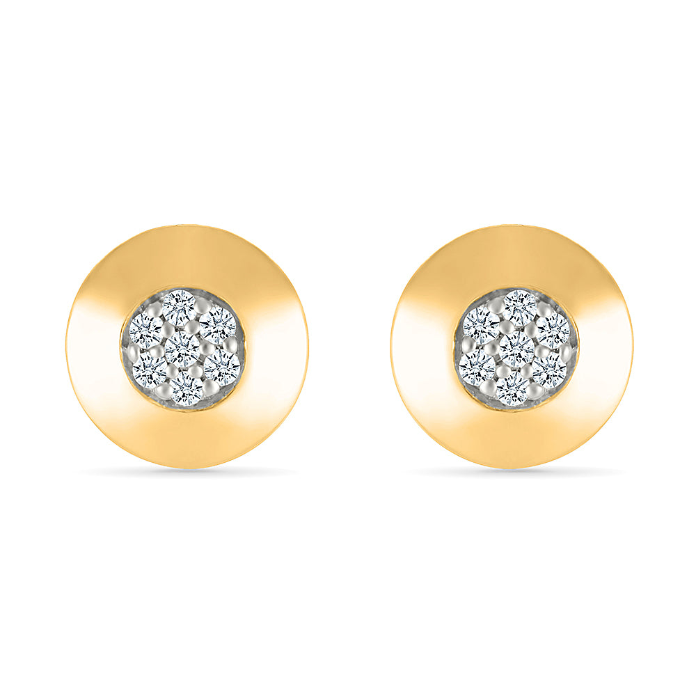 Shimmering Discs Gold & Diamond Studs Earrings