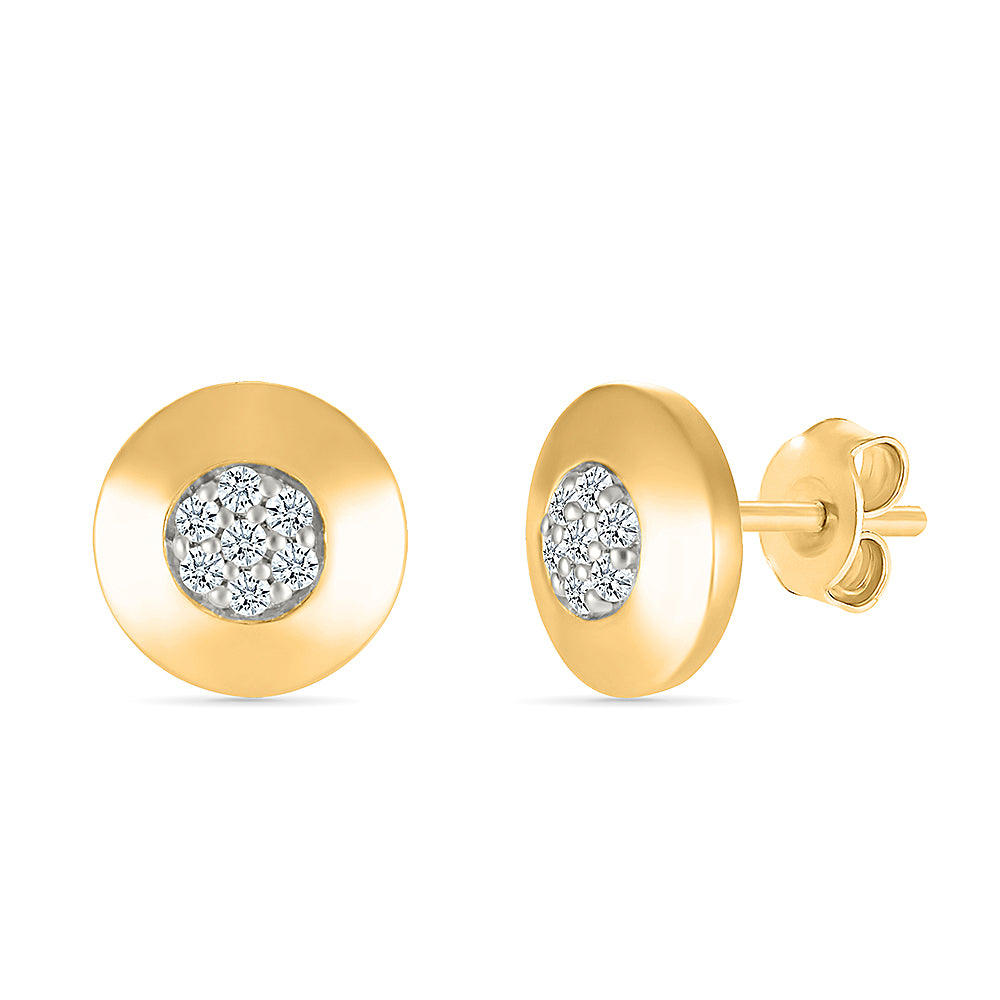 Shimmering Discs Gold & Diamond Studs Earrings