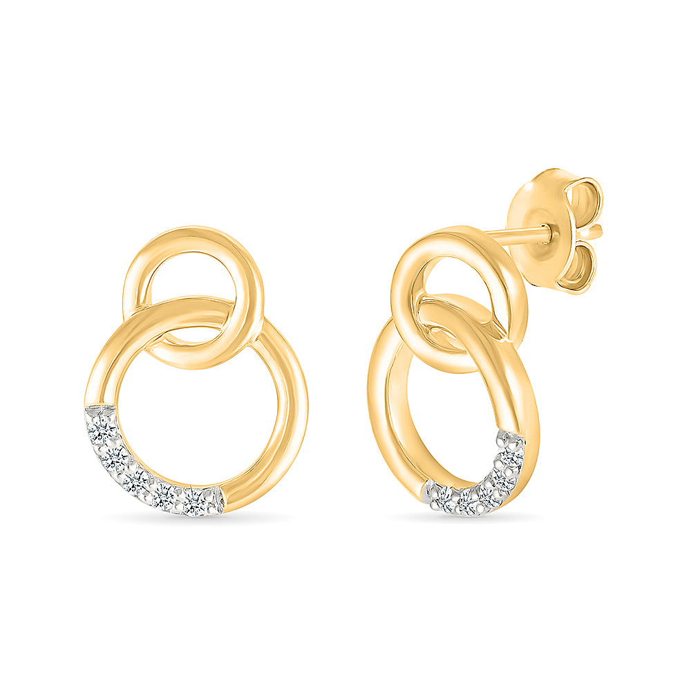 Interlocking Gold Circle with Diamonds Earrings