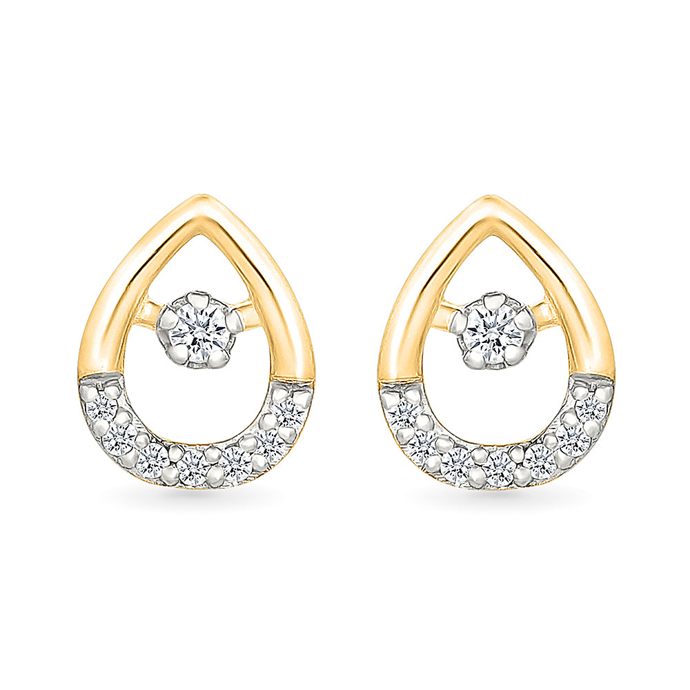 Ovate Drops Gold & Diamond Stud Earrings