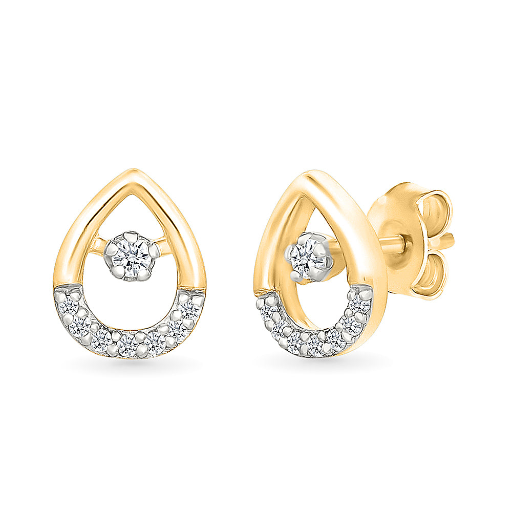 Ovate Drops Gold & Diamond Stud Earrings