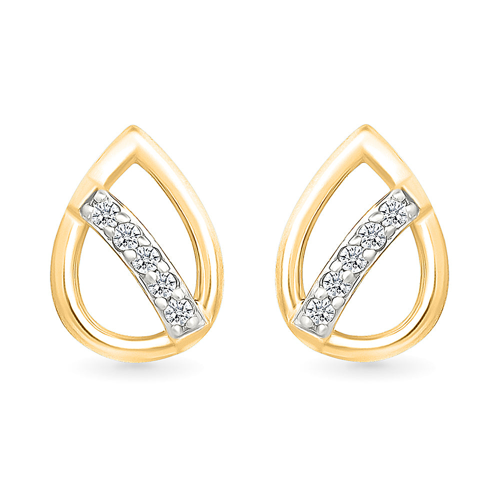 Twinkling prolate Gold & Diamond Stud Earrings