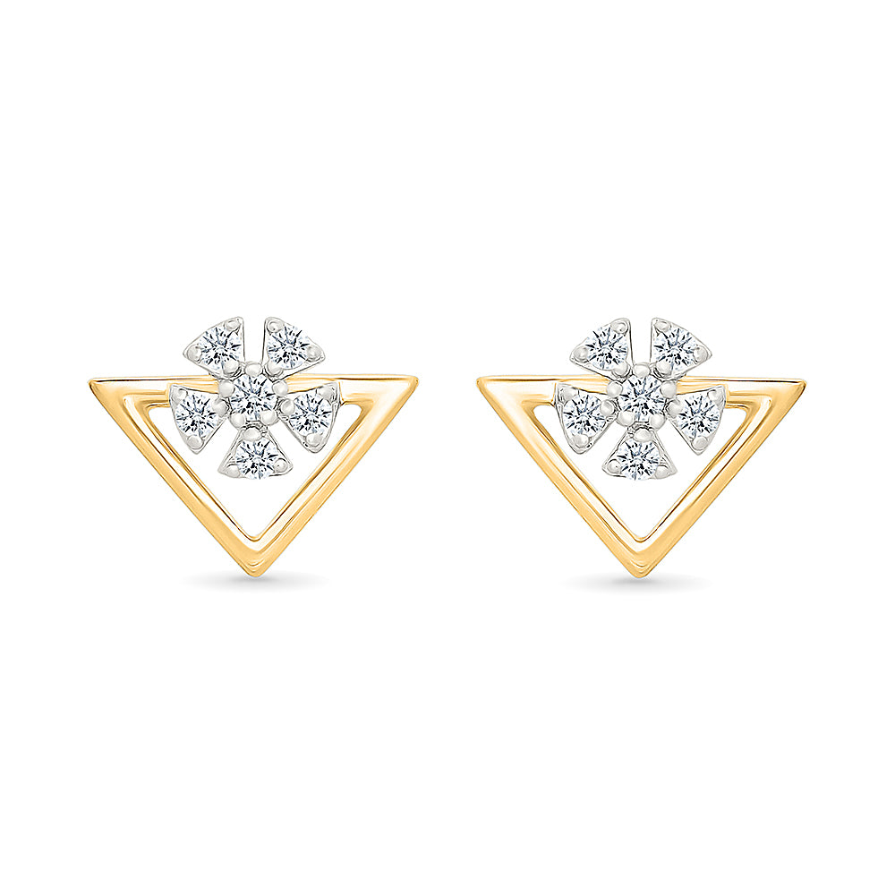 Floral Trigonal Gold & Diamond Studs Earrings