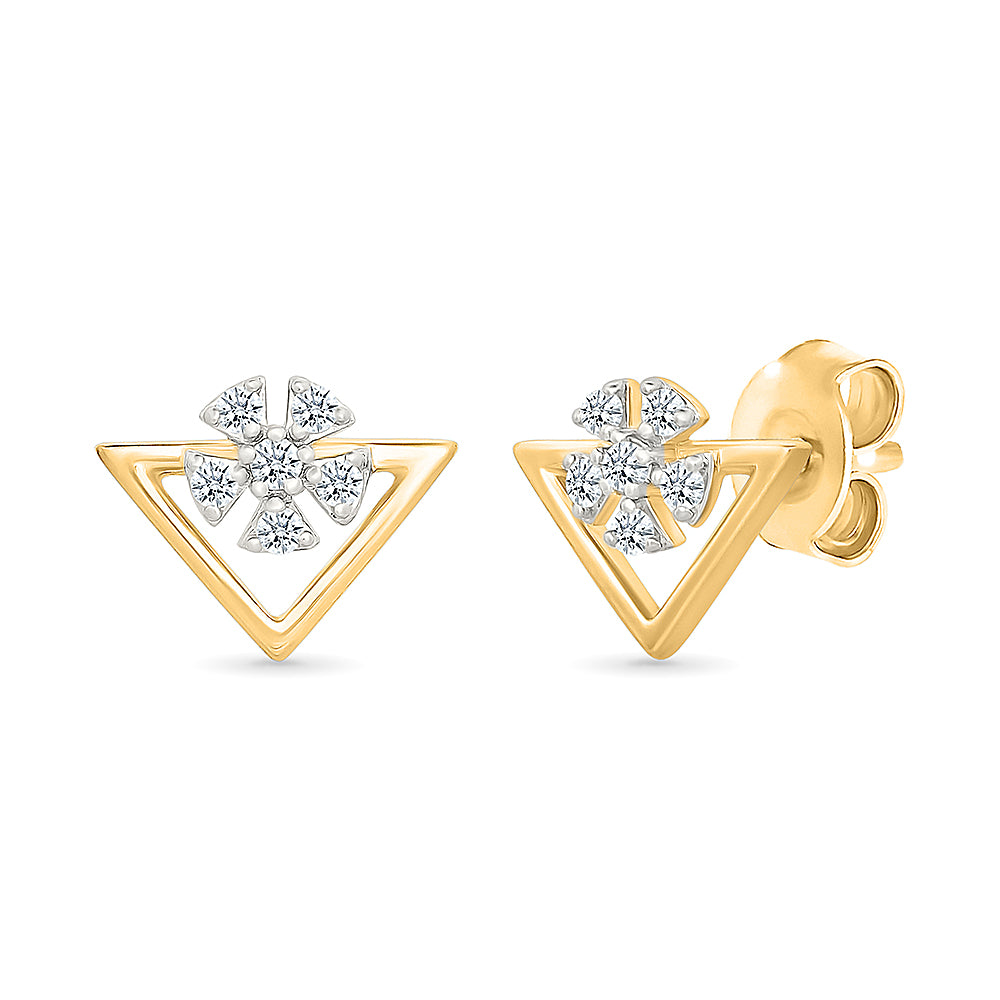 Floral Trigonal Gold & Diamond Studs Earrings