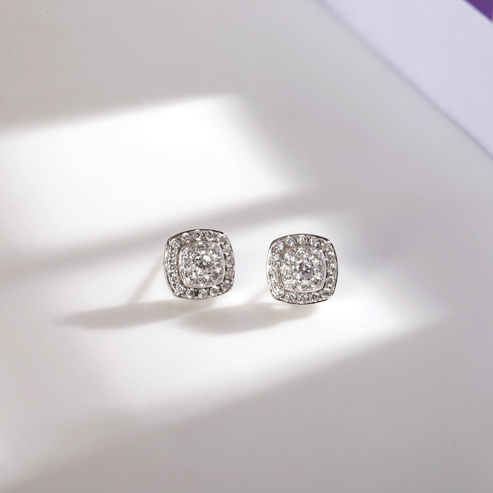 Deco Square Diamond Stud Earrings