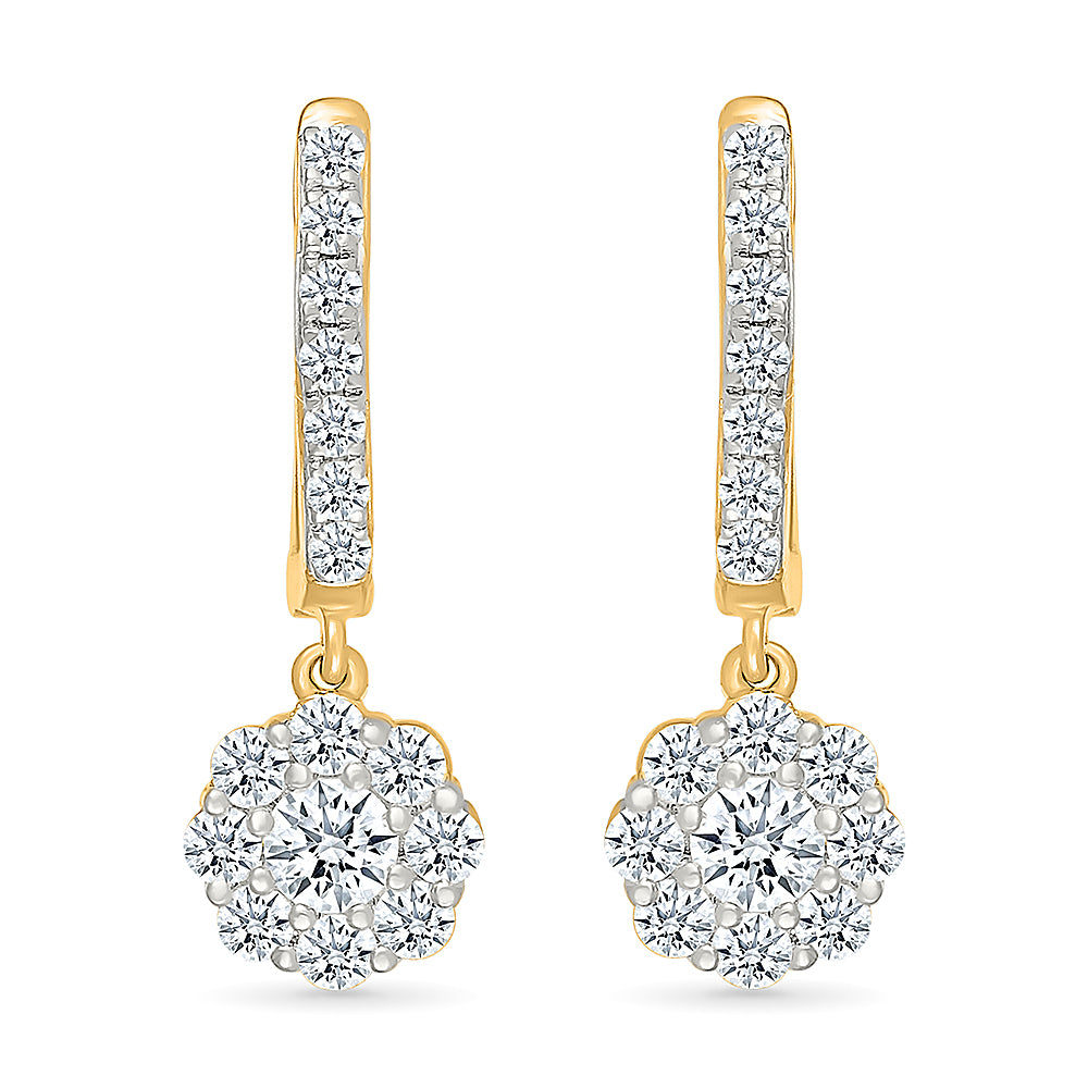 Diamond Flower Dangle Earrings