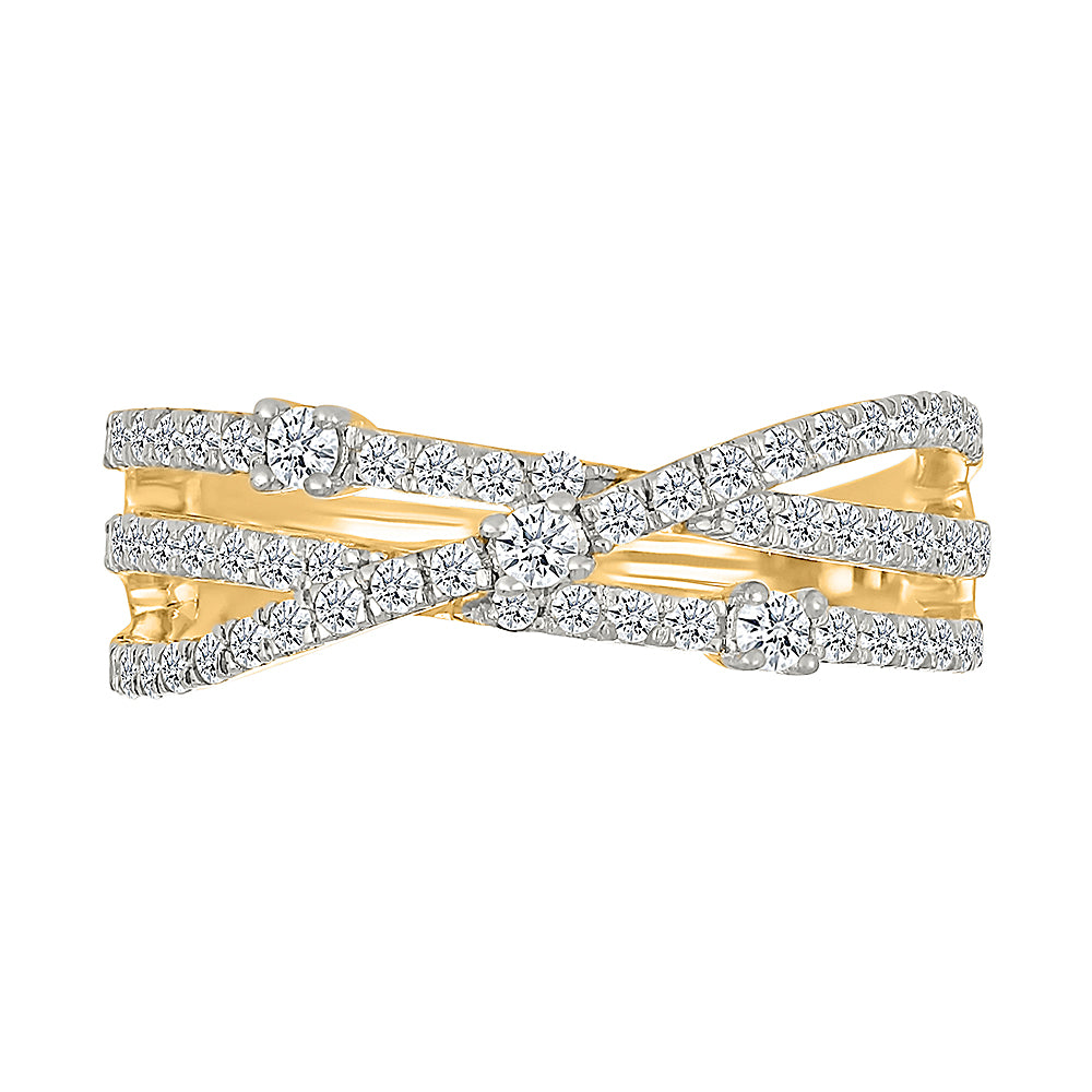 Tri-Tone Diamond Crossover Ring