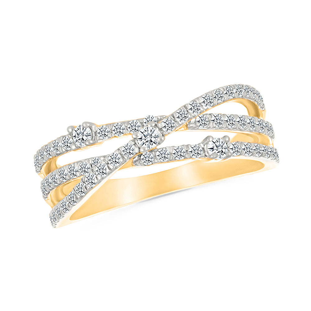 Tri-Tone Diamond Crossover Ring