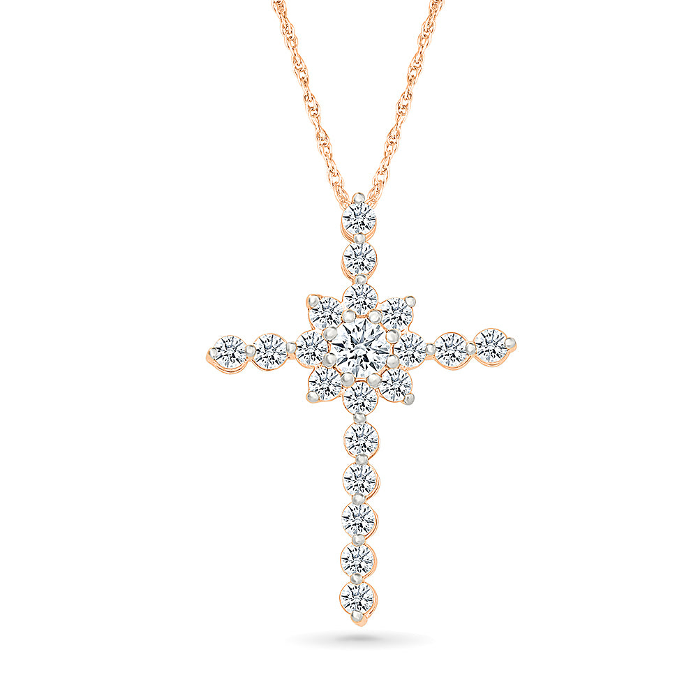 Floral Gold & Diamond Cross Pendant