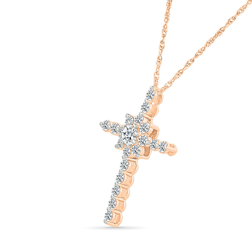 Floral Gold & Diamond Cross Pendant