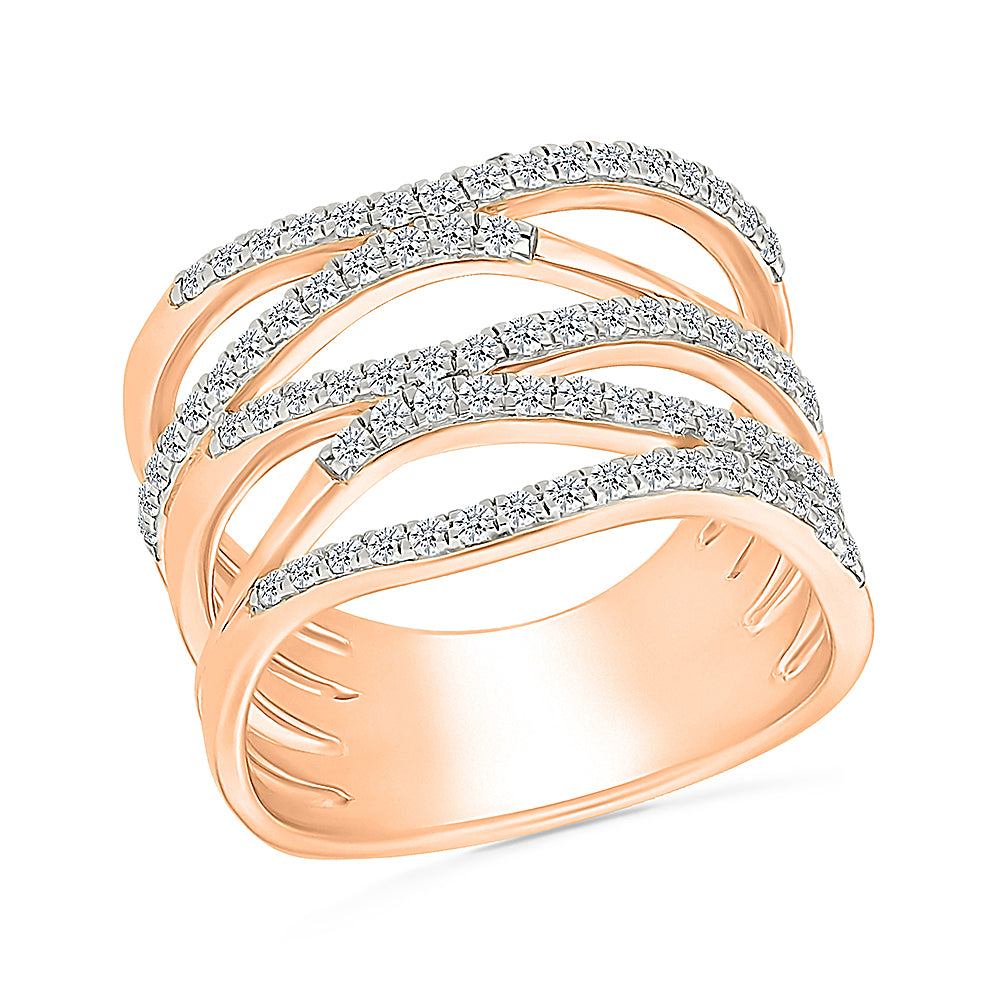 Multi - Row Wave Gold & Diamond Ring