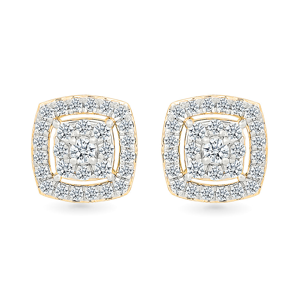 Square Cluster Diamond Stud Earrings