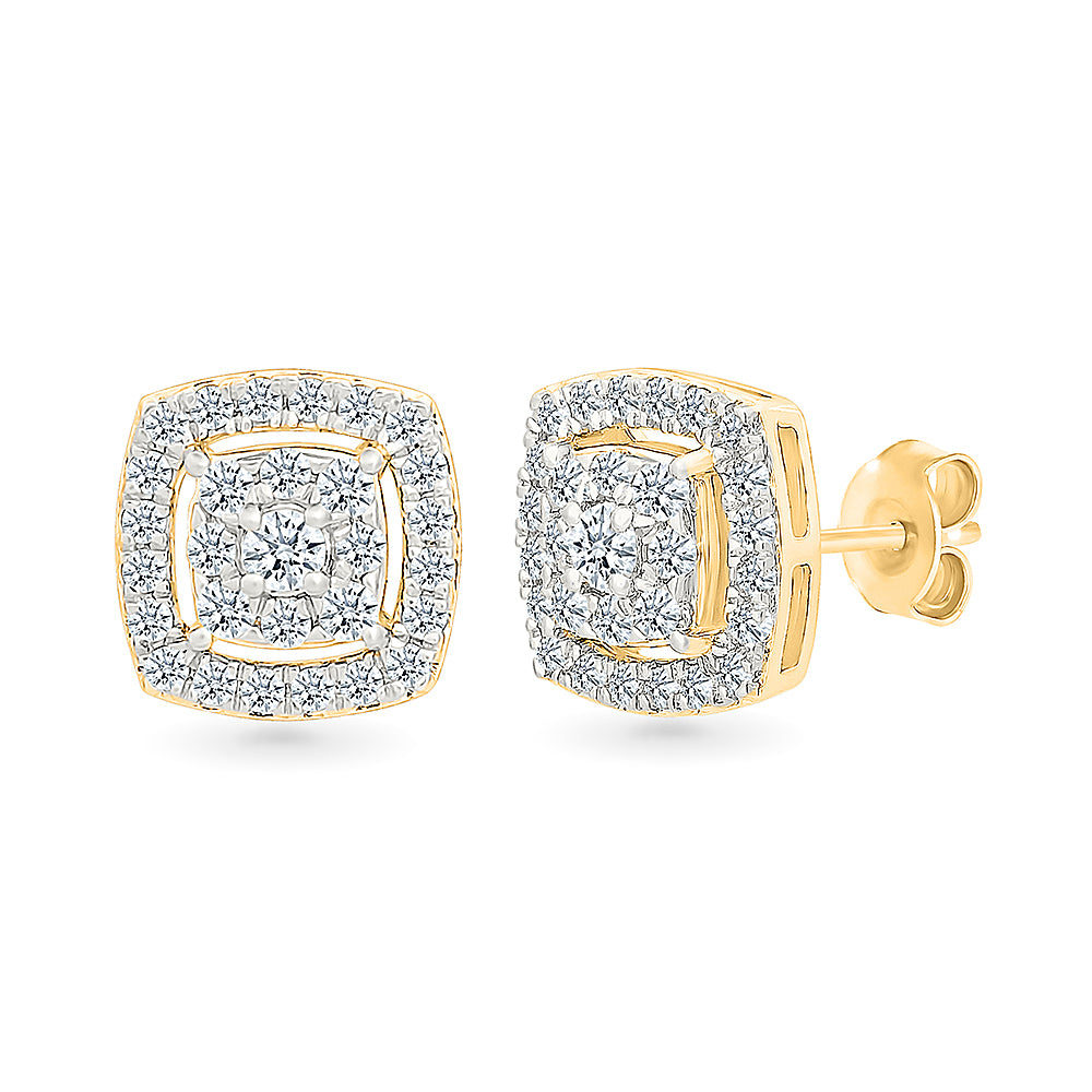 Square Cluster Diamond Stud Earrings