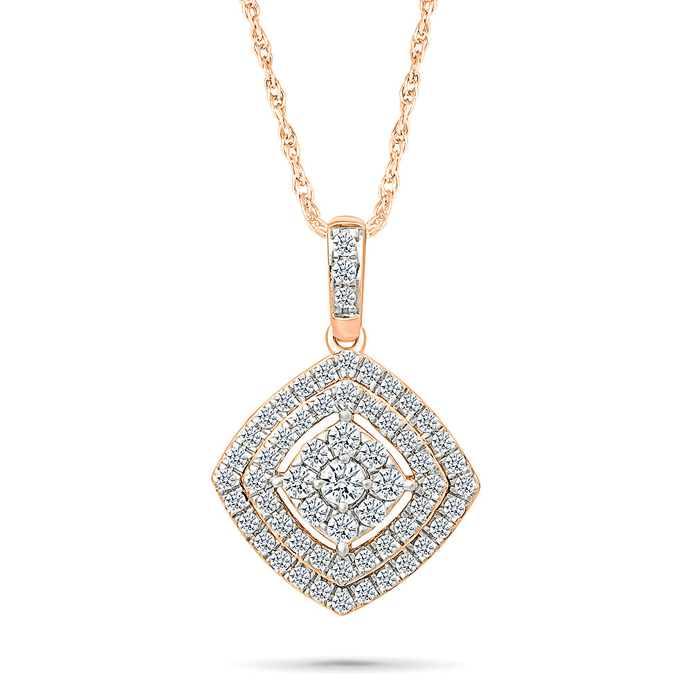 Square Double Halo Diamond Pendant