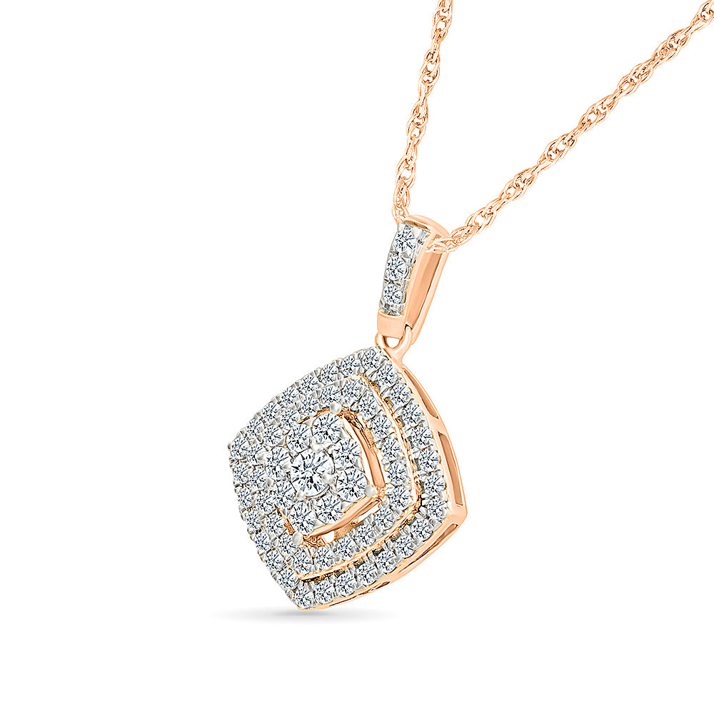 Square Double Halo Diamond Pendant