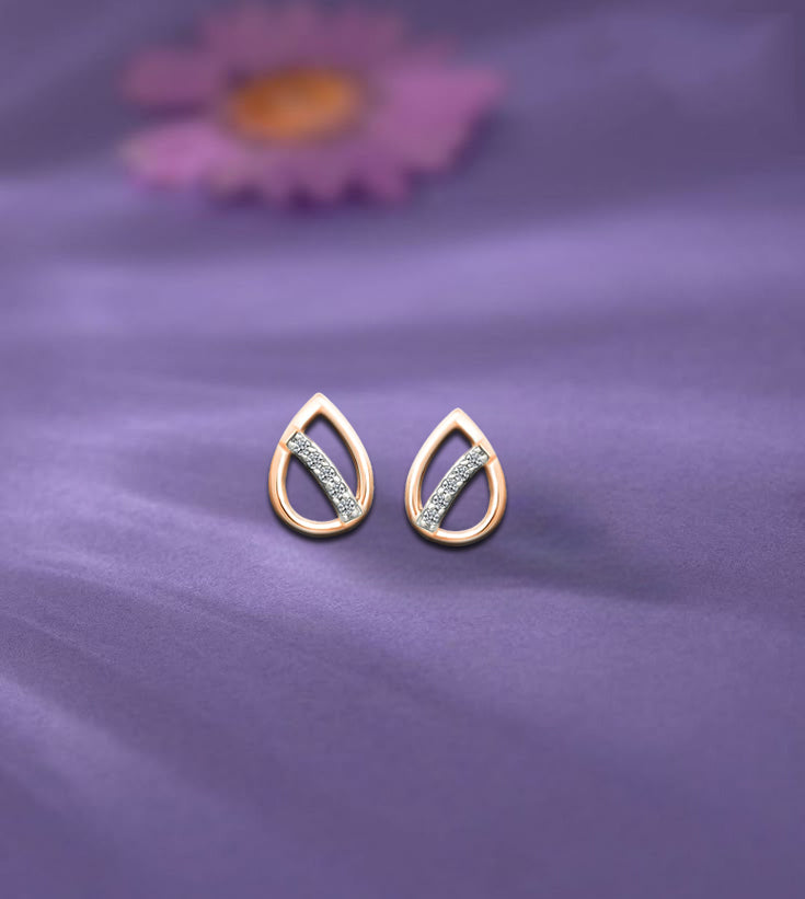 Twinkling prolate Gold & Diamond Stud Earrings