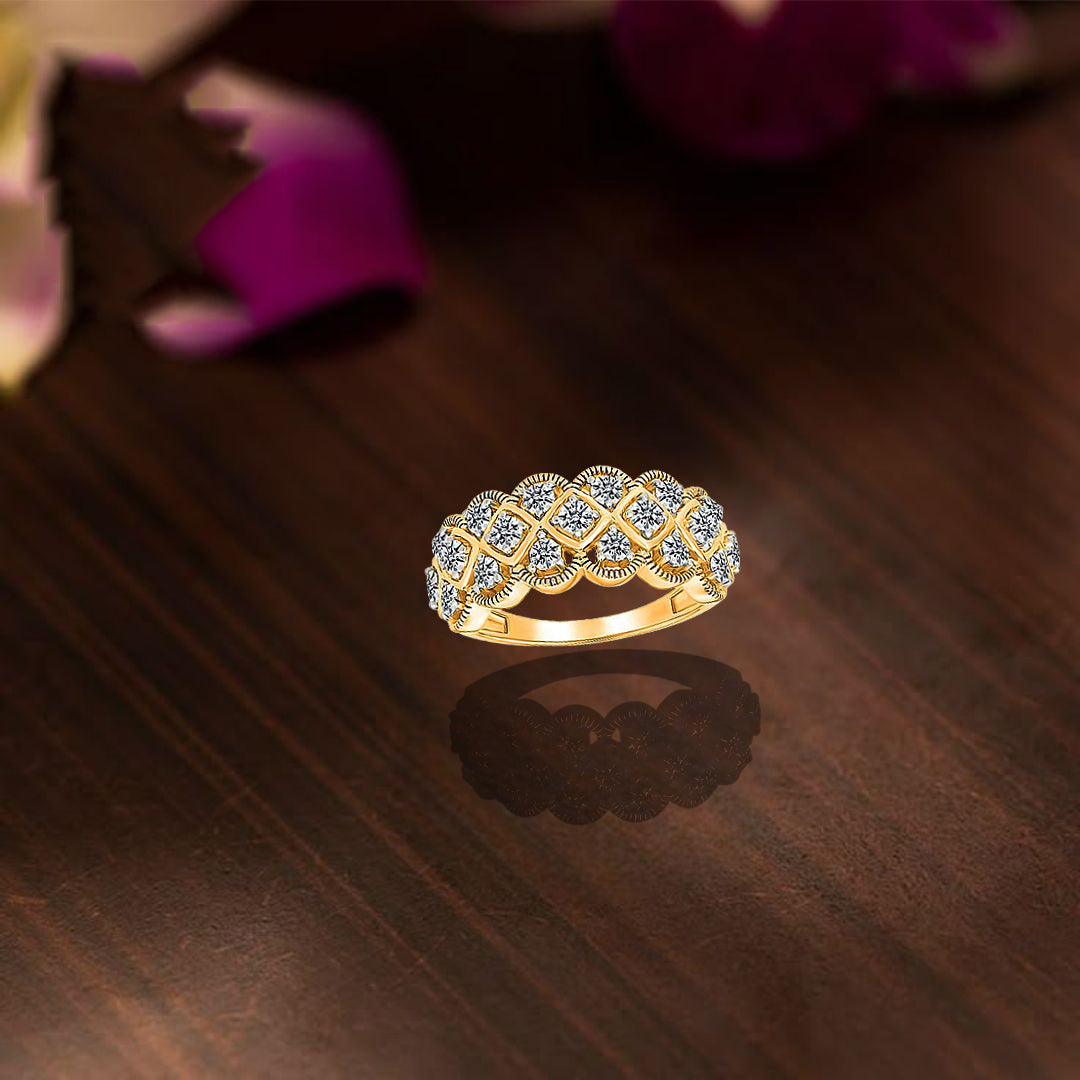 Gold & Diamond Grid Ring